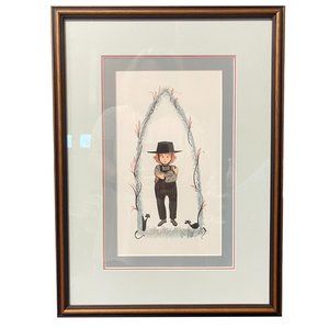 P. Buckley Moss Amish Boy Black Cats Signed  Numbered Matted Framed 1991